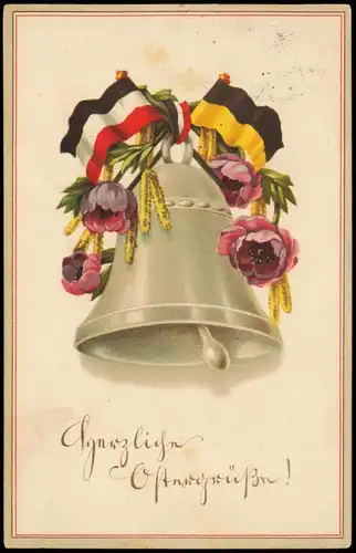 Glückwunsch Grusskarte Ostern: Glocke mit Patriotischen Flaggen 1916