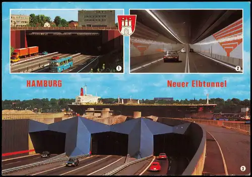 St. Pauli-Hamburg Neuer Elbtunnel, Autobahn-Tunnel (Mehrbildkarte) 1987