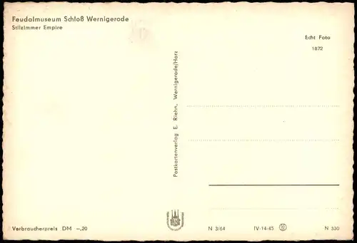 Ansichtskarte Wernigerode Feudalmuseum Schloß Stilzimmer Empire. 1964