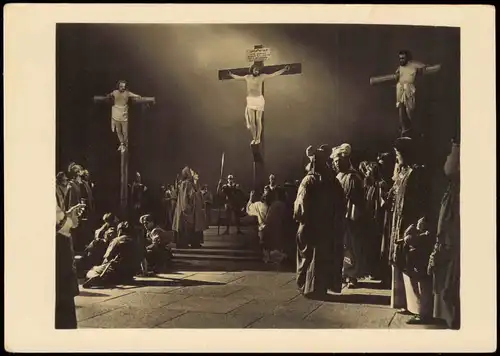 Ansichtskarte Oberammergau Kreuzigung Passionsspiele Stimmungsbild 1950