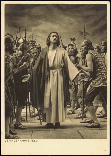 Ansichtskarte Oberammergau Passionsspiele GEFANGENNAHME JESU 1950