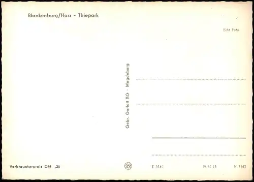 Ansichtskarte Blankenburg (Harz) Harz - Thiepark 1962