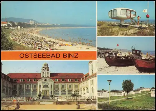 Binz (Rügen) Strand, Café, Rettungsturm, Fischerboote   Urlauberdorf 1988