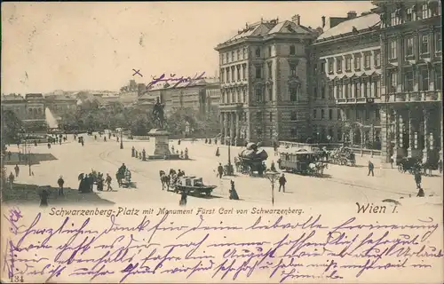 Ansichtskarte Wien Schwarzenbergplatz, Straßenbahn 1898