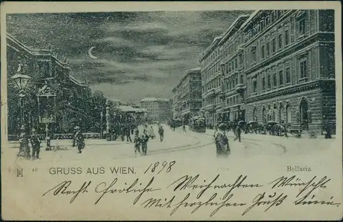 Ansichtskarte Wien Bellaria, Straße im Winter Mondscheinlitho 1898