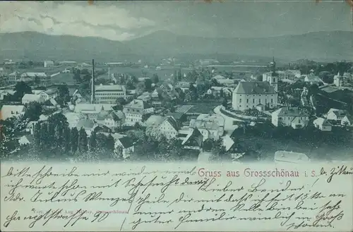 Großschönau (Sachsen) Mondscheinlitho Stadt, Fabrik Oberlausitz 1898