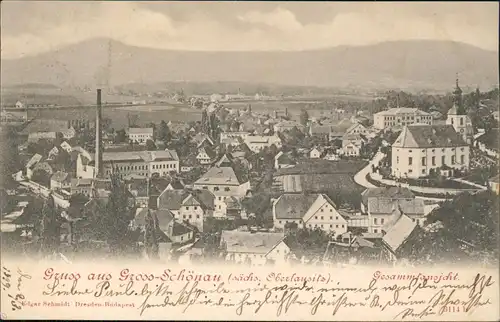 Ansichtskarte Großschönau (Sachsen) Stadtpartie, Fabrik - Oberlausitz 1898