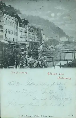 Ansichtskarte Salzburg Flußpartie ALT-Salzburg Mondscheinlitho 1898