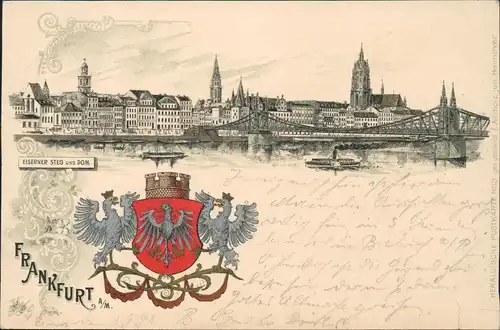 Ansichtskarte Frankfurt am Main Heraldik Künstlerkarte Eiserner Steg 1898