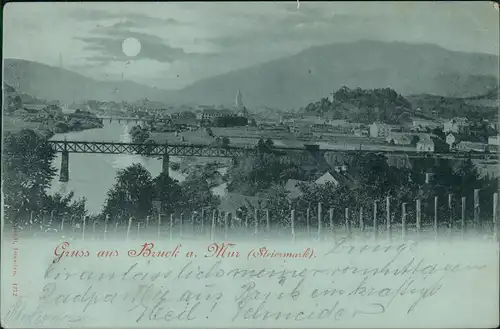Ansichtskarte Bruck an der Mur Stadt, Brücken, Mondscheinlitho 1898