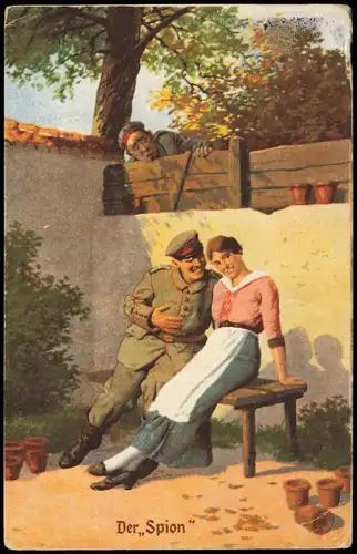 Ansichtskarte  Soldatenleben Künstler-Postkarte "Der Spion" 1917    Feldpost
