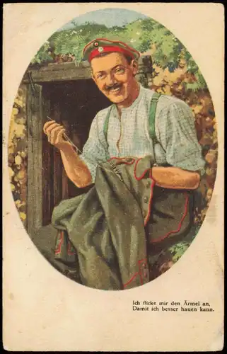 Ansichtskarte  Soldatenleben (Dt. Schützengraben-Karte) 1918 1.WK Feldpost