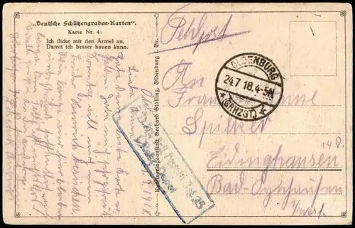 Ansichtskarte  Soldatenleben (Dt. Schützengraben-Karte) 1918 1.WK Feldpost