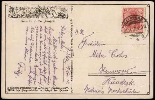 Künstler-Postkarte Soldatenleben Zuhause mit Familie 1918 Stempel WALSRODE