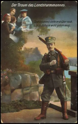 Ansichtskarte "Der Traum des Landsturmmannes" Feldpostkarte 1915 1.WK Feldpost