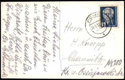 Ansichtskarte  Haus-Ansicht (vermutlich Region Penig) 1952   Stempel PENIG