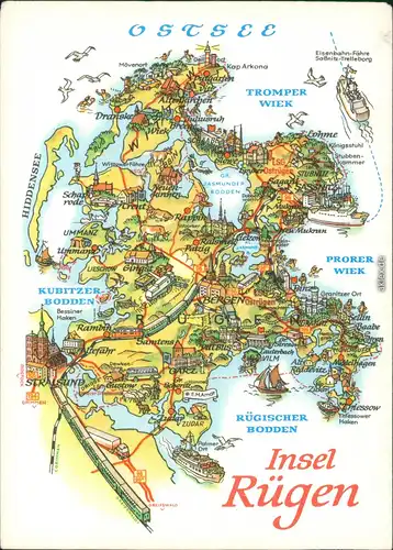 .Mecklenburg-Vorpommern Insel Rügen - gezeichnete Landkarte 1980