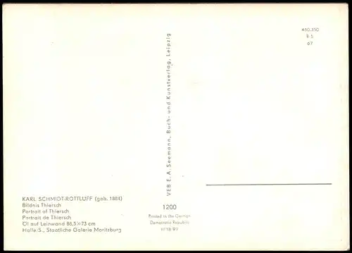 Künstlerkarte Kunst KARL SCHMIDT-ROTTLUFF (geb. 1884) Bildnis Thiersch 1967