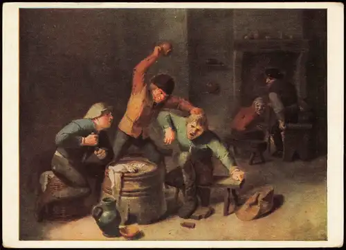 DDR Künstlerkarte Kunst A. Brouwer Bauernrauferei beim Kartenspiel 1960