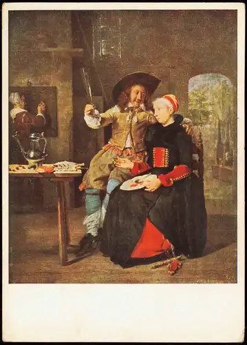 Ansichtskarte  Künstlerkarte: Gabriel Metsu Liebespaar beim Frühstück 1953