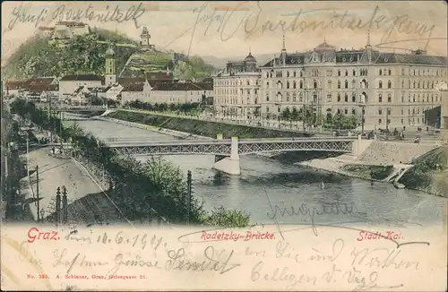 Ansichtskarte Graz Radetzky-Brücke. 1901