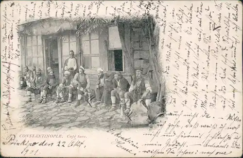 Postcard Istanbul Konstantinopel | Constantinople Cafe Ture Typen 1901