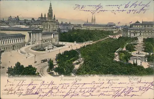 Ansichtskarte Wien Parlament Rathhaus. Franzens-Ring. 1902