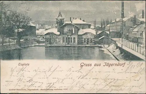 Jägerndorf Krnov Krnów  Karniów Eisplatz Fabrik Winter Mährisch Schlesien 1901