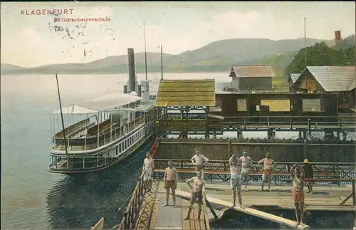 Ansichtskarte Klagenfurt Militärschwimmschule, Solaten Dampfer 1907