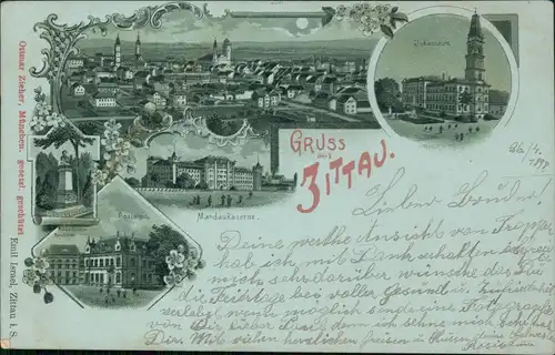 Ansichtskarte Zittau Kaserne, Post uvm Mondschein Litho AK 1898