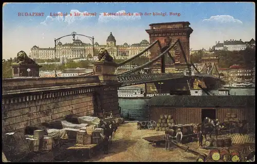 Budapest Lánchid a kir várral Kettenbrücke mit der königl. Burg. 1914