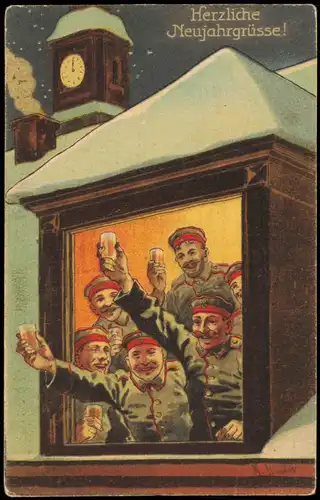 Ansichtskarte  Militär Soldatenleben Neujahrsgruss-Karte 1914 Feldpost