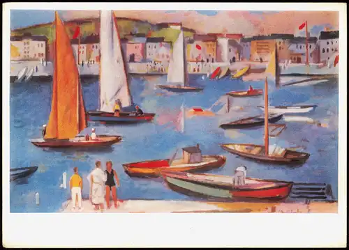 Künstlerkarte Kunstwerk: WILLI NEUBERT (geb. 1920) Segelboote im Hafen 1970