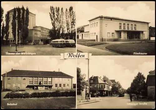 Ansichtskarte Wolfen Bahnhof, Leipziger Straße, Theater 1963