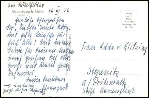 Ansichtskarte Ginsheim-Gustavsburg Luftbild Luftaufnahme von Gustavsburg 1956