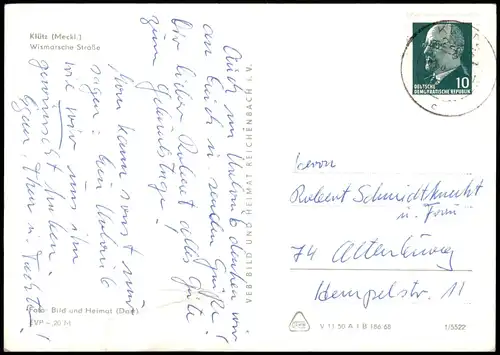 Ansichtskarte Klütz Trabi Personen Wismarsche Straße zur DDR-Zeit 1968