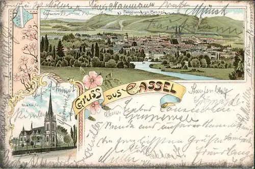 Ansichtskarte Litho AK Kassel 2 Bild: Neue Kirche, Stadt 1897