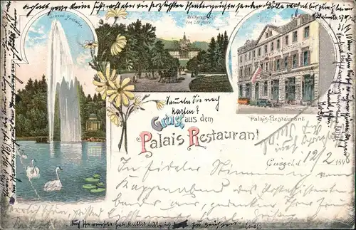 Ansichtskarte Litho AK Kassel 3 Bild: Gruss aus Palais-Restaurant 1898