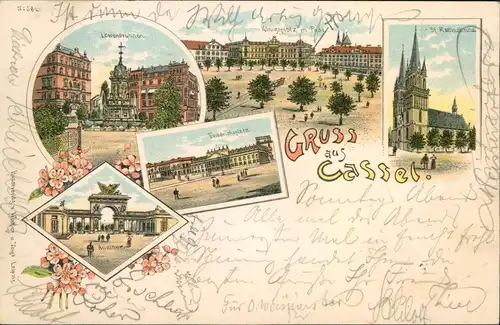 Ansichtskarte Litho AK Kassel Gruss aus MB Königsplatz Friedrichsplatz 1898