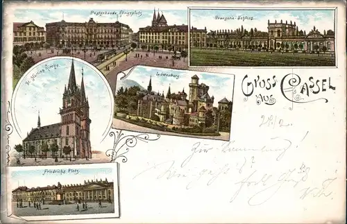 Litho AK Bad Wilhelmshöhe-Kassel Gruss aus.. Plätze, Orangerie 1898