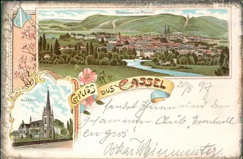 Ansichtskarte Litho AK Kassel 2 Bild Gruss aus Neue Kirche, Stadt 1898