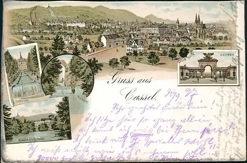 Ansichtskarte Litho AK Kassel Gruss aus Stadt, Auethor, Kaskaden 1897