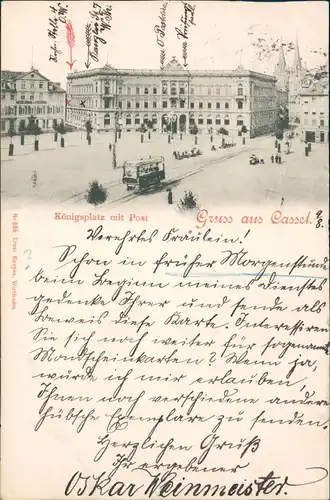 Ansichtskarte Kassel Königsplatz, Post, Straßenbahn 1897