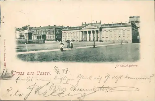 Ansichtskarte Kassel Friedrich-Wilhelmplatz 1897  Ankunftsstempel Wanfried