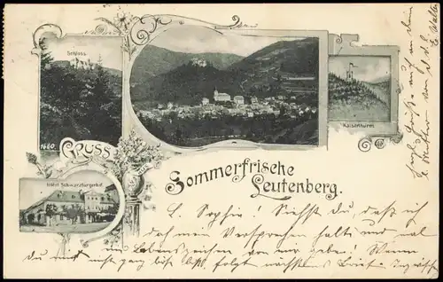 Ansichtskarte Leutenberg 4 Bild: Hotel Schwarzburger Hof, Kaiserturm 1899