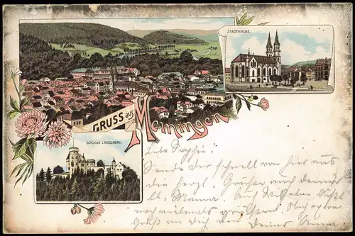 Ansichtskarte Litho AK Meiningen Gruss aus.. Stadt, Kirche, Schloß 1895