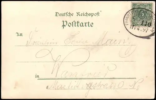 Litho AK Bergen-Enkheim Frankfurt am Main Gruss aus 1897  gel. Bahnpoststempel