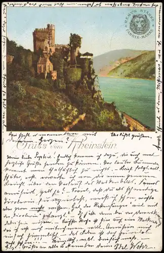 Bingen am Rhein Burg / Schloss Rheinstein Werbe AK Remys Stärke 1898