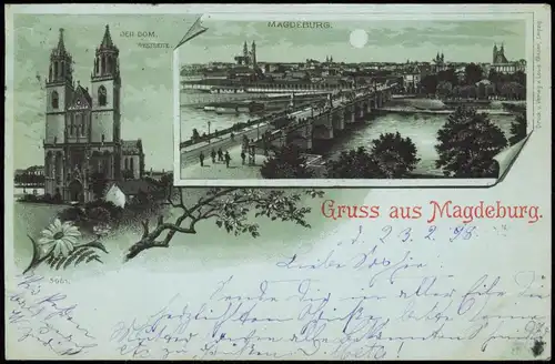 Ansichtskarte Altstadt-Magdeburg 2 Bild Mondscheinlitho Stadt, Dom 1898