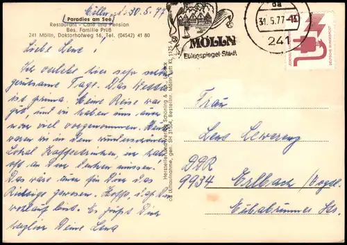 Mölln (Schleswig-Holstein) Paradies am See Restaurant  Doktorhofweg 16 1977